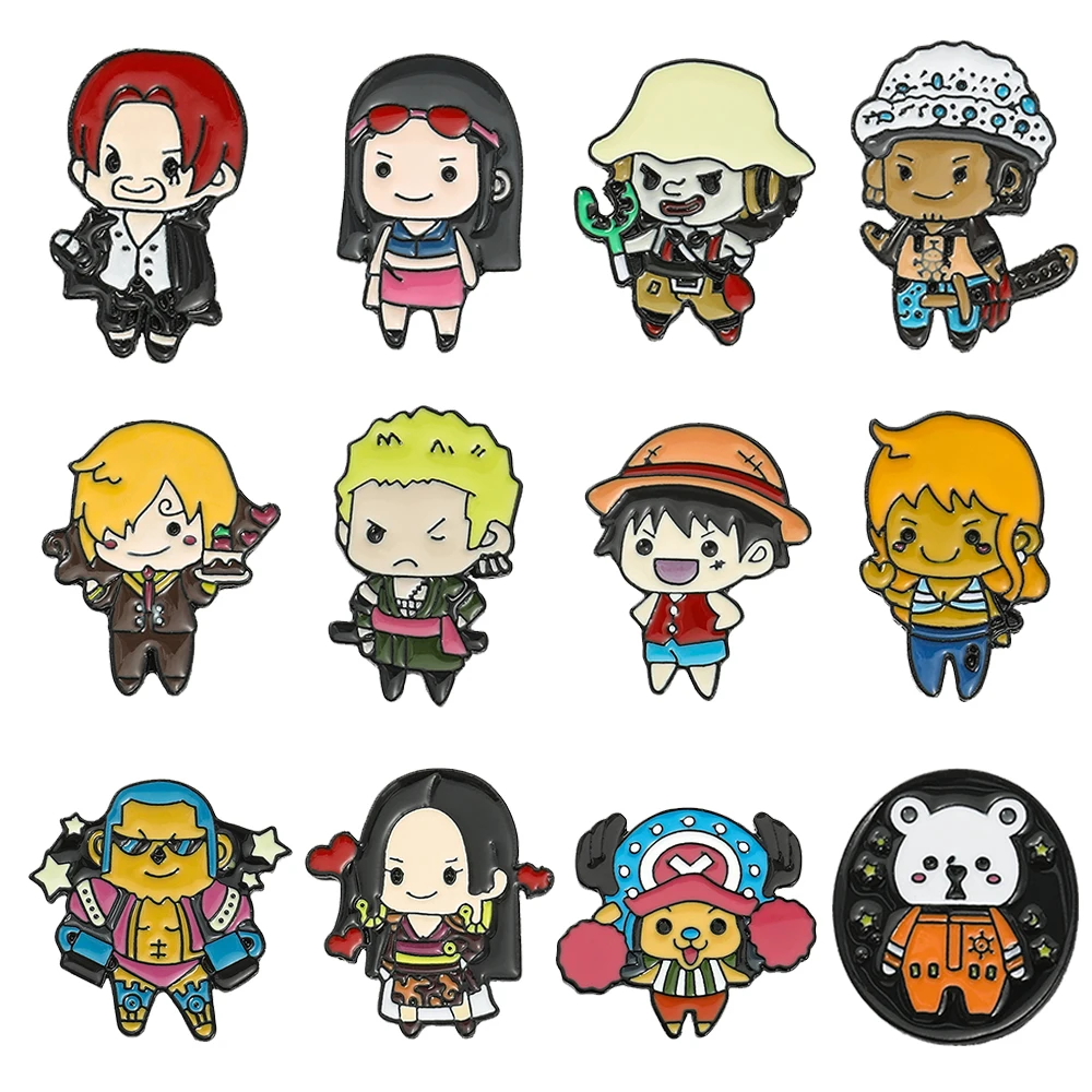 

Anime One Piece Enamel Pins Monkey D. Luffy Roronoa Zoro Nami Sanji Cartoon Brooch for Kids School Bag Clothes Accessories