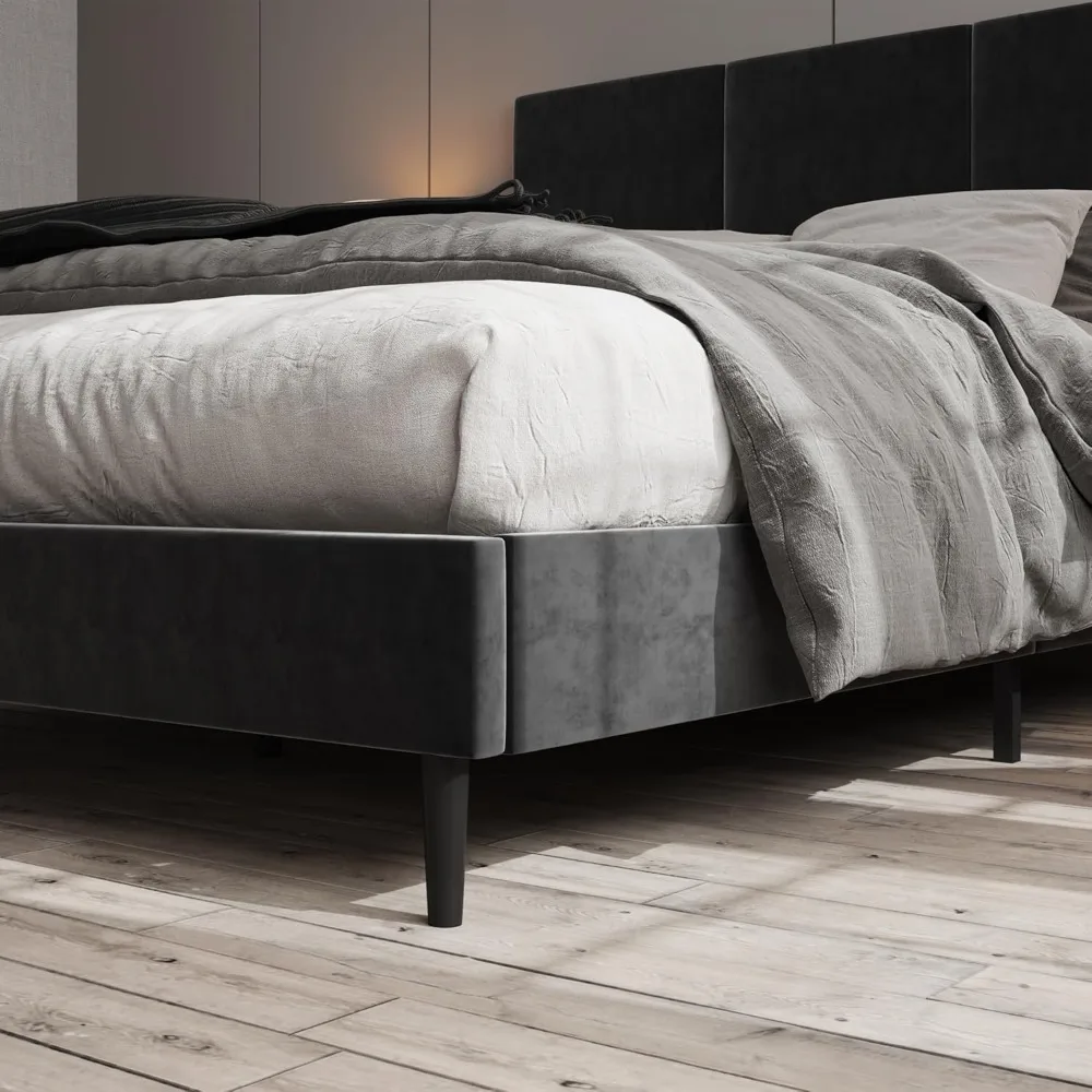 إطار سرير قوي بحجم كينغ مع لوح رأسي معنقدة عموديًا، لا يتطلب صندوق زنبركي، تجميع بسيط، نمط منصة