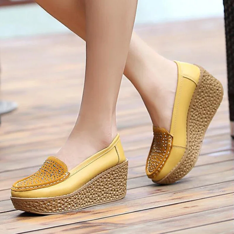 TIMETANG New High Heel Lady Genuine Leather Casual Women Sneakers Leisure Platform Breathable Shoes Height Platform ShoesE047