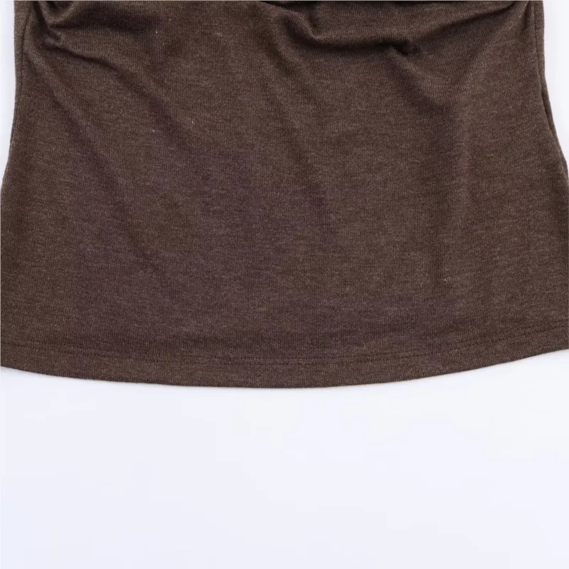 Top drapeado con cuello sobrepelliz para mujer, camiseta informal de manga larga para primavera y verano, Tops de calle con dobladillo recto para mujer