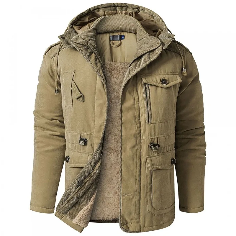 Men's Large-sized Medium-length Cotton-padded Jacket Fleece Thickening Outdoor Protective Warm Sub-zero Temperatures Outerwear
