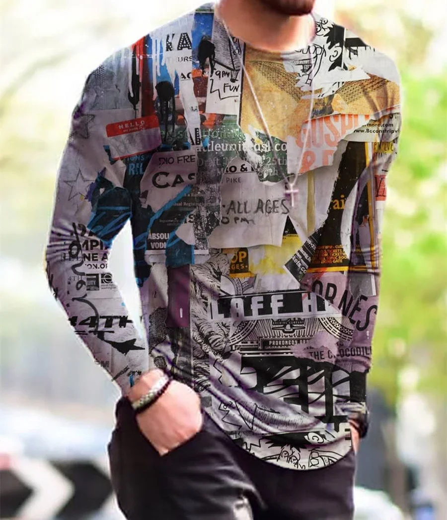 Vintage Punk Street Style Men's Long Sleeve T-Shirts Spring Autumn 3D Printing Youthful Vitality Tops Tees Plus Size 6XL