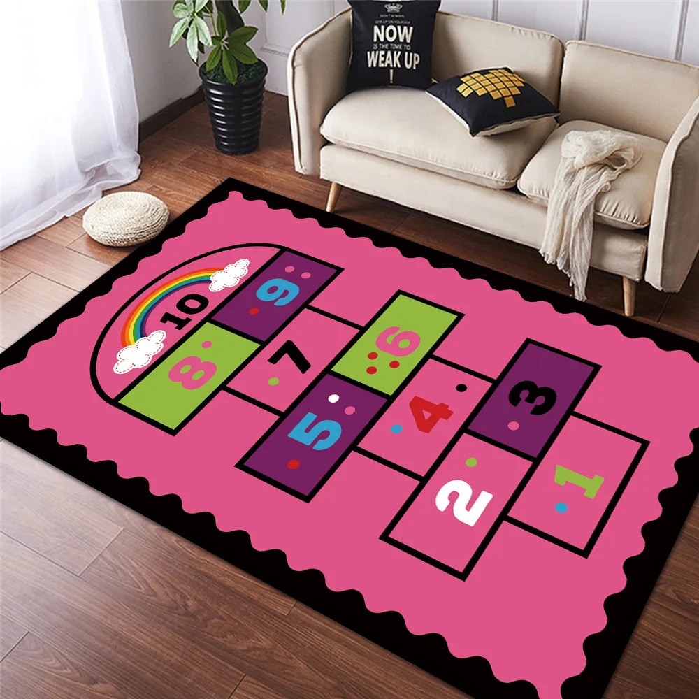 Alfombra de franela de Rayuela de dibujos animados para dormitorio, sala de estar, cabecera, habitación de niña, alfombrillas de piso, diseño de decoración del hogar, alfombra de cojín de sofá