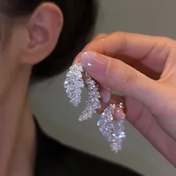 New Design Luxury Zircon Flower Stud Earrings for Women Fashion Brand Jewelry Double Used Crystal Leaves Earrings