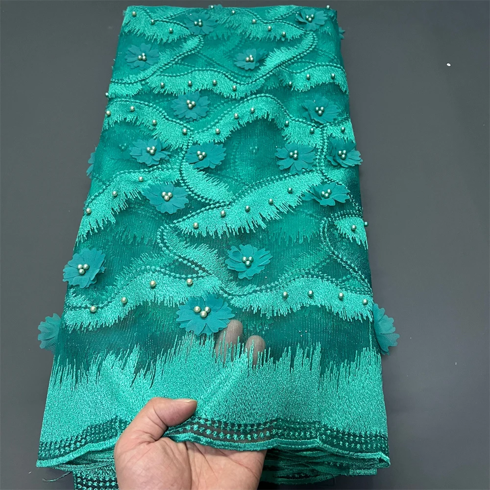 

African Lace Fabric High Quality Embroidery Tulle Cotton French Wedding Party Dress Guipure Sequins 5 Yards Latest 2025 ZJ107