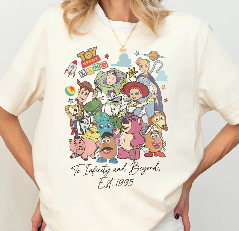 

MINISO Disney Toy Story Вуди Бас мультфильм анимированный персонаж с принтом летняя футболка для мальчиков и девочек повседневная спортивная милая забавная футболка