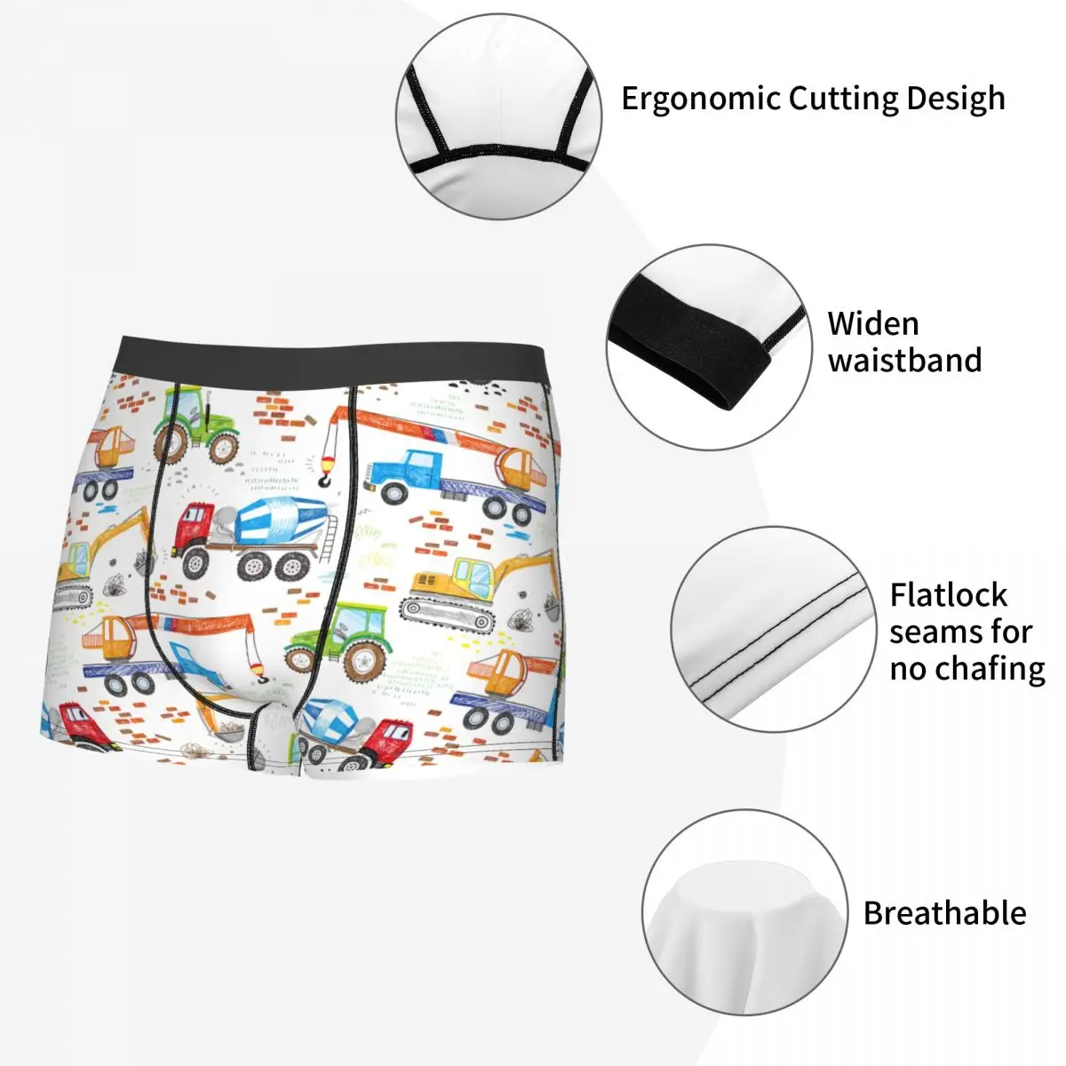 Cartoon Truck Excavator Men Underwear Child Car Anime Plaid Boxer Shorts Panties Funny Polyester Underpants for Male Plus Size