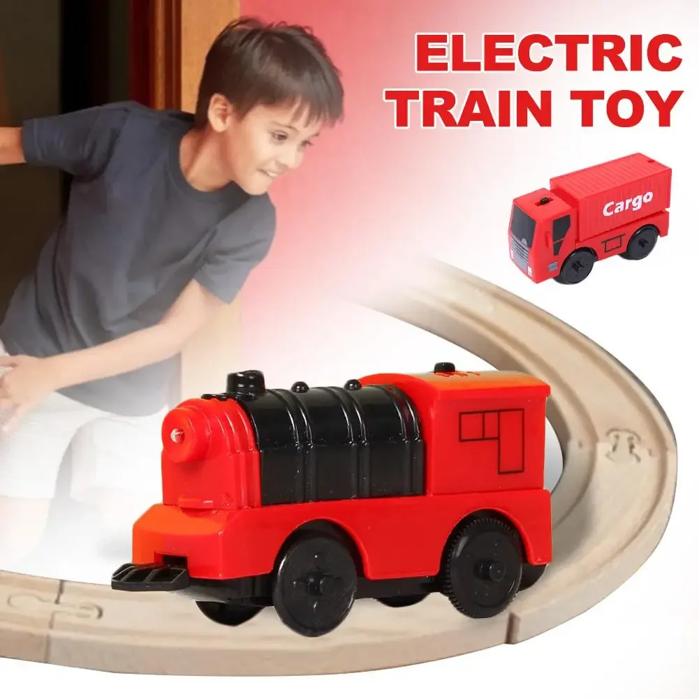 Tren de juguete con motor a batería, tren eléctrico de ferrocarril de madera para niños, Compatible con pista de madera BRIO