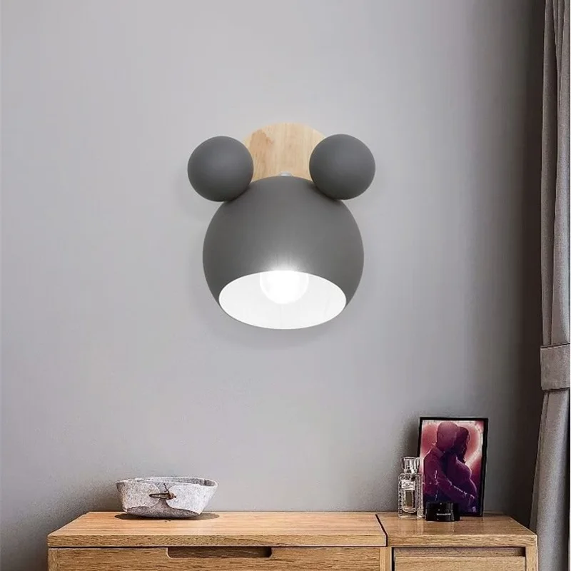 Nordic Mickey Wall Lamp Bedroom Parlor Wall Light Study Applique Murale Luminaire Simple and Lovely Children's Room Wandlamp