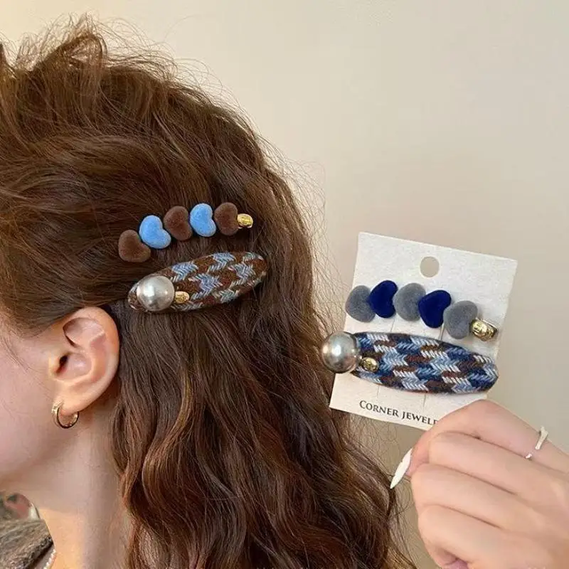 2Pcs Maillard Plaid Hairpins For Women Girls Sweet Hair Ornament Barrettes Hair Clip Fashion Hair Accessories