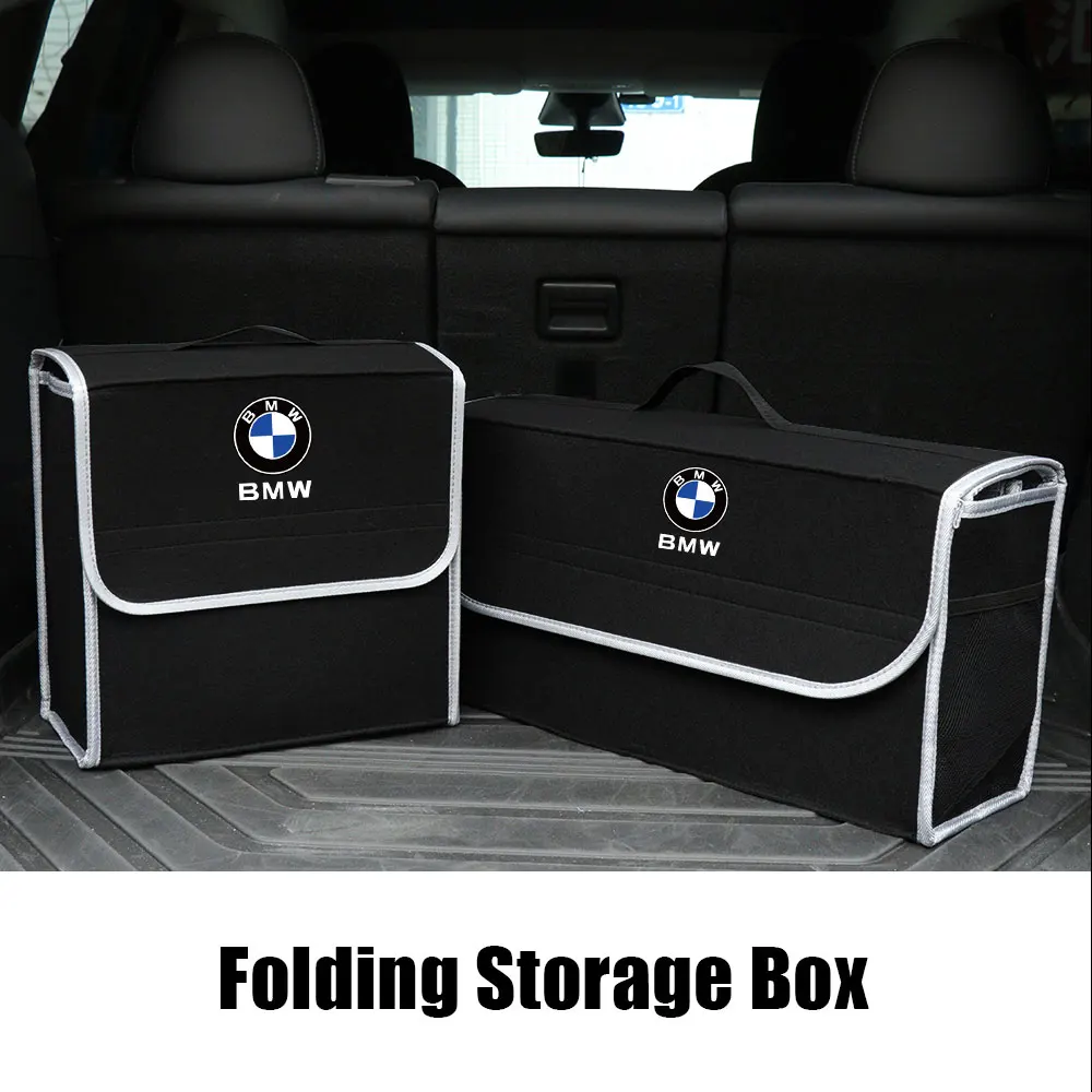 1pc For BMW M Performance Badge Car Trunk Storage Bag Felt Cloth Organizer Box Collapsible Auto Emblem Organizer Decor Accessory