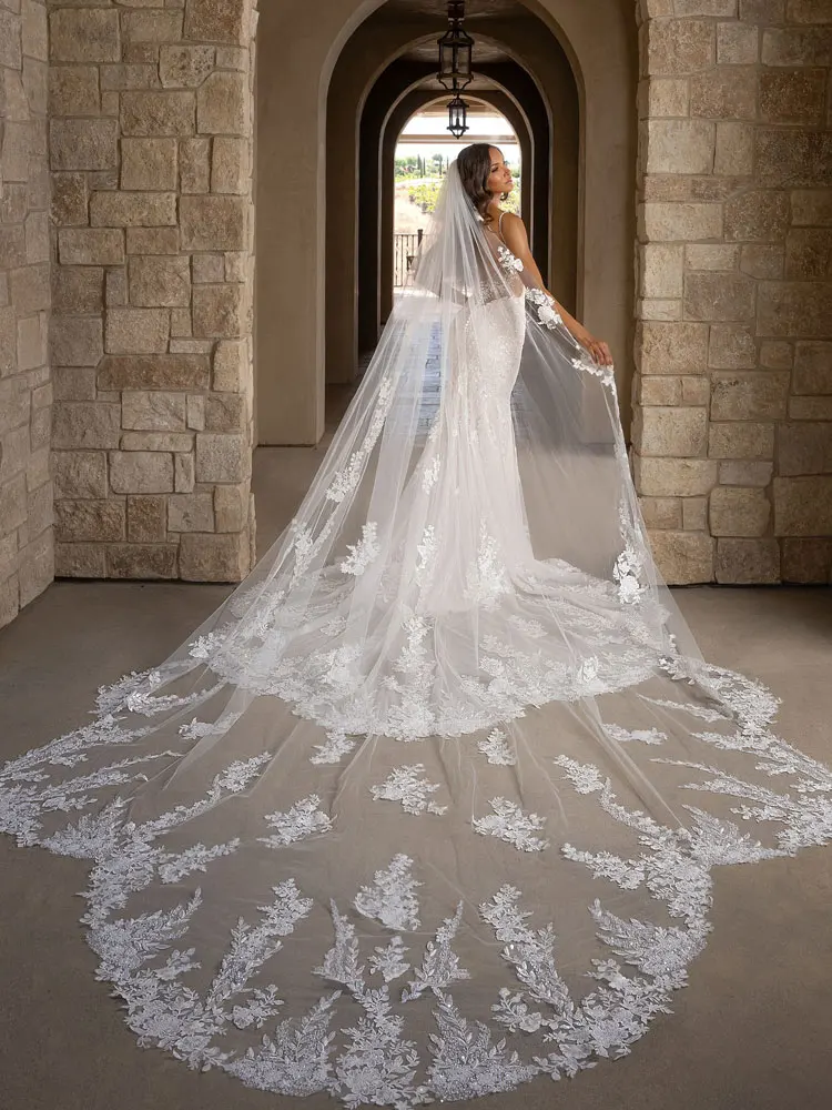 

Customized Flower Shape Wedding Veil 2026 Velo De Novia Long Wedding Accessories White Veil With Hair Comb Lace Applique Veils