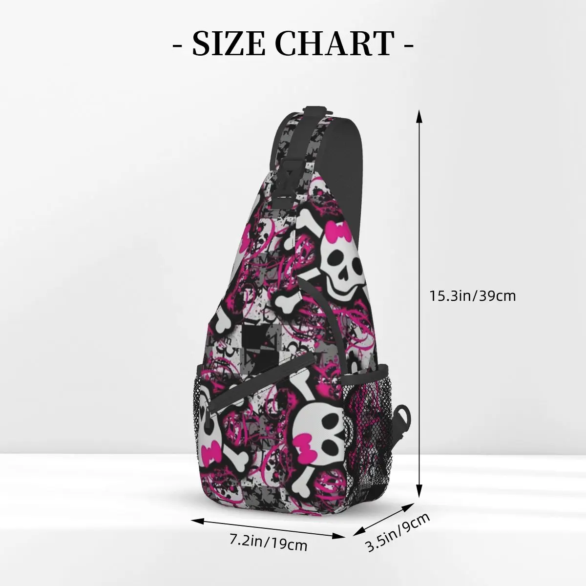 Gothic Pink Skull Crossbody Sling Bags Cool Chest Bag Shoulder Mochila Daypack para caminhadas Travel Camping Pack