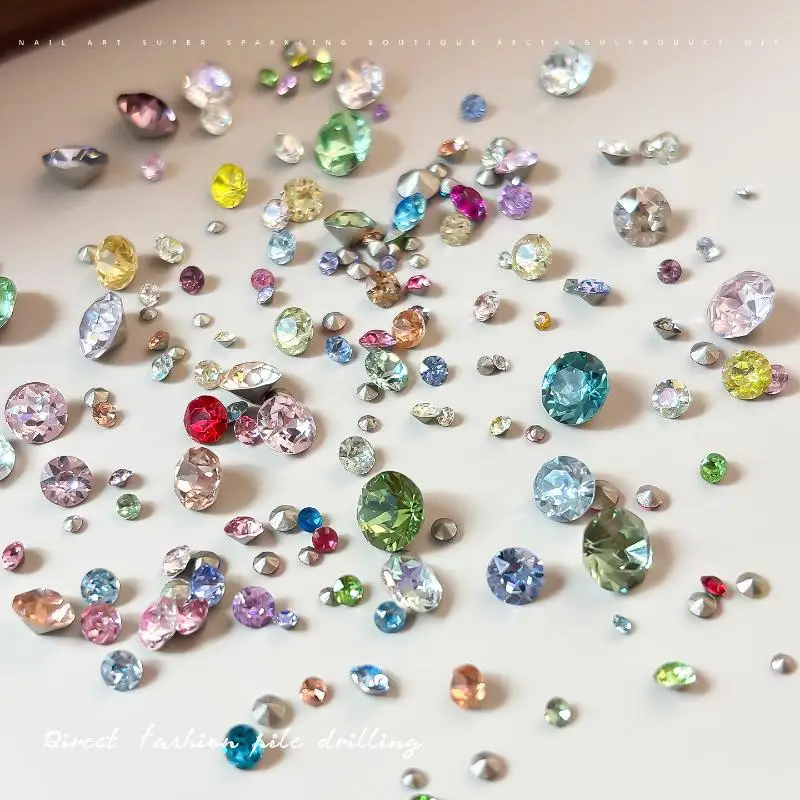 Assorted 3D Pointed Bottom Rhinestones Nail Decals for DIY Nail Art Design Salon Manicure Tools