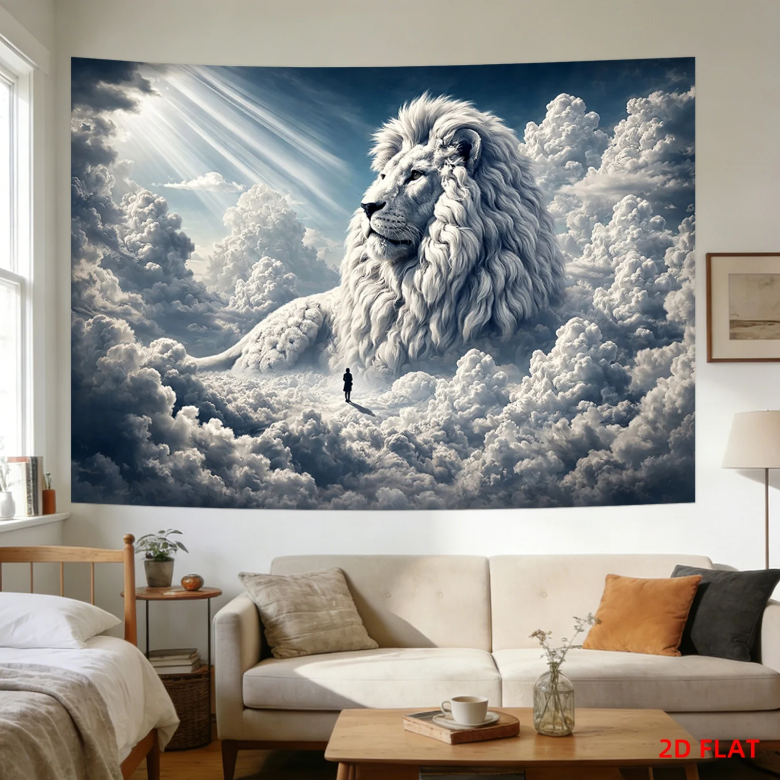 Lion Sky Tapestry Sunlight Clouds Meditation Wall Art Living Room Office Party Decor Spiritual Animal Decor