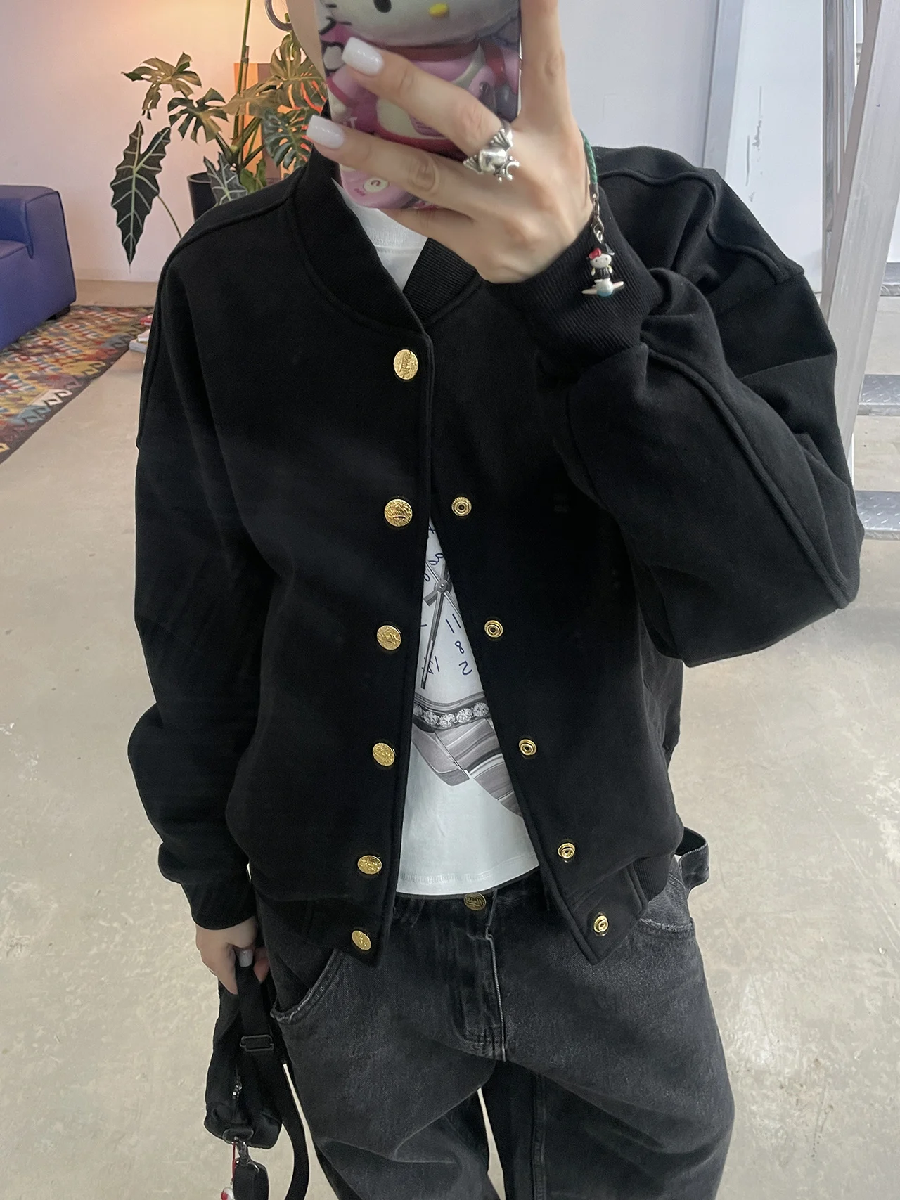 

MMBBT Original Loose Fit Bla Waed Baseball Jaet Women's Early Autumn New Sle Casual Long Sve Outerwear