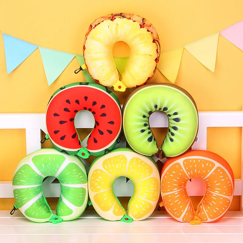 Fruits Watermelon Pineapple Kiwi U Shaped Pillow Cushion Neck Protection Rest Pillow Car Travel Microbeads Pillow For Airplane