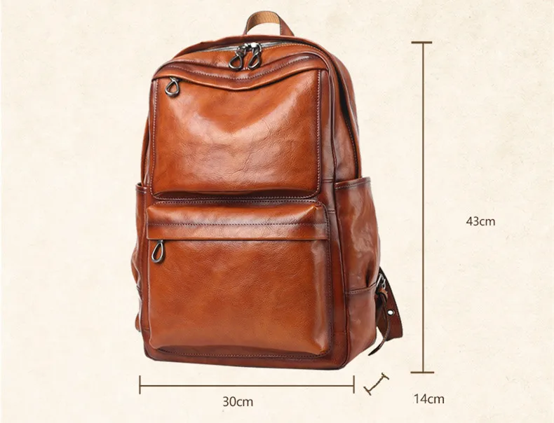 Cowhide laptop backpack men's bag leather backpack large-capacity business travel backpacks casual and comfortable computer bags