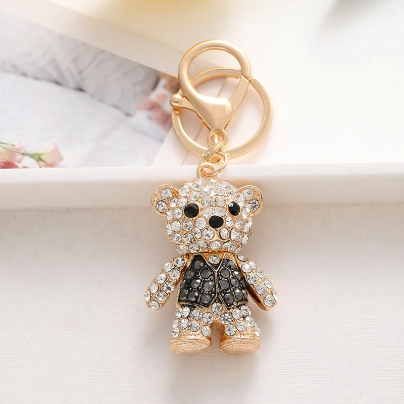 1Pc Rhinestone Bear Keychain Bag Accessories Metal Cute Bear Bag Pendant Car Keychain Holiday Gift Commemorative Gift For Women