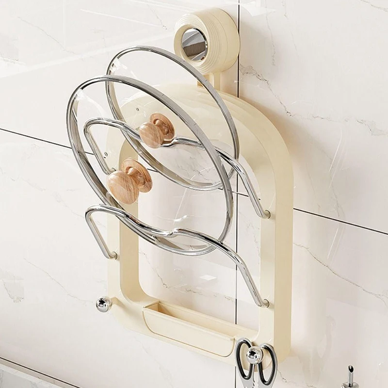 Kitchen Organizer Rack Wall Hanging Pot Cover Drain Rack No Punching Kitchen Pan Cover Cutting Board Organizer Holder