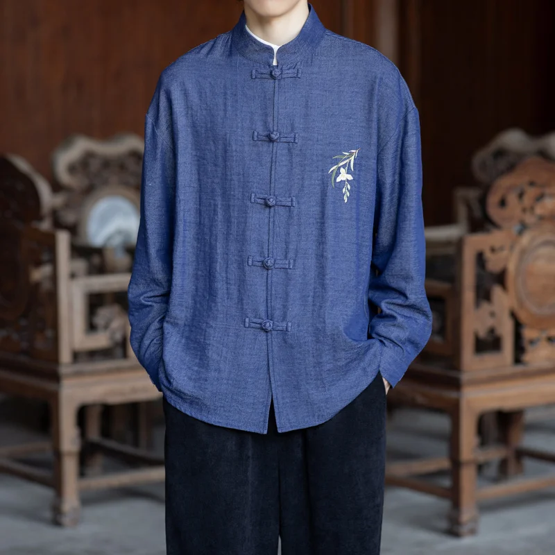 new-chinese-style-long-sleeve-shirt-men's-traditional-costume-embroidery-button-stand-collar-hanfu-plus-size-casual-shirt