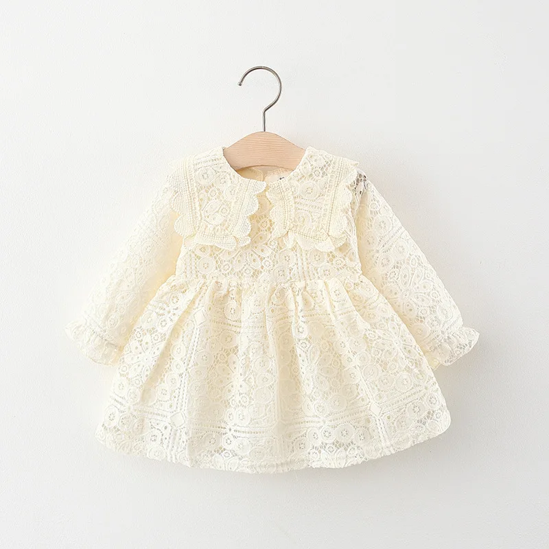 Korean Style Baby Girl Lace Princess Dress 1st Birthday Party Dress Long Sleeve Doll Collar Outfit Spring Autumn