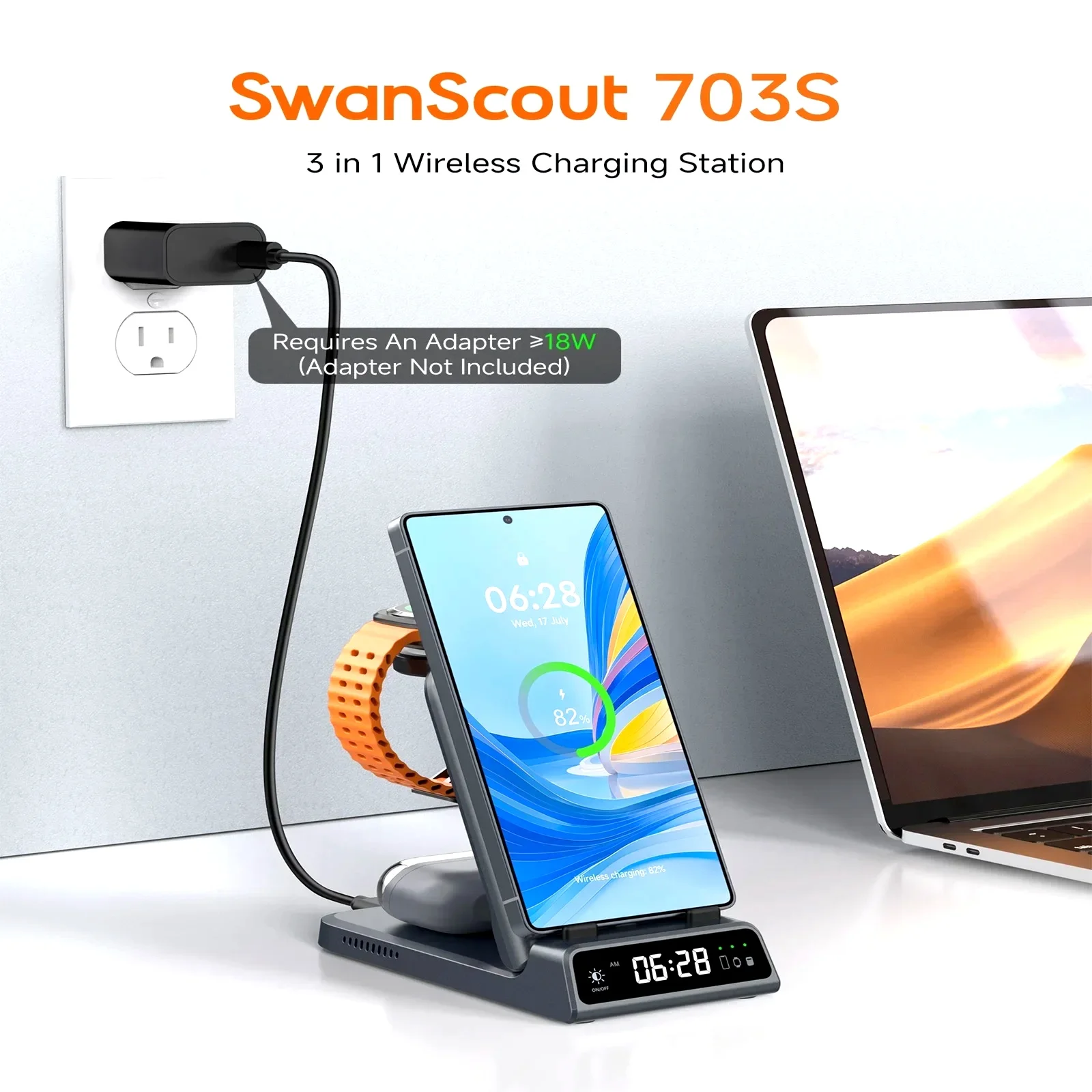 SwanScout 703S Wireless Charger for Samsung S25 Ultra S24 Z Fold 7 Z Flip 7 Charging Station for Galaxy Watch 8 7 for Buds 3 pro view 2