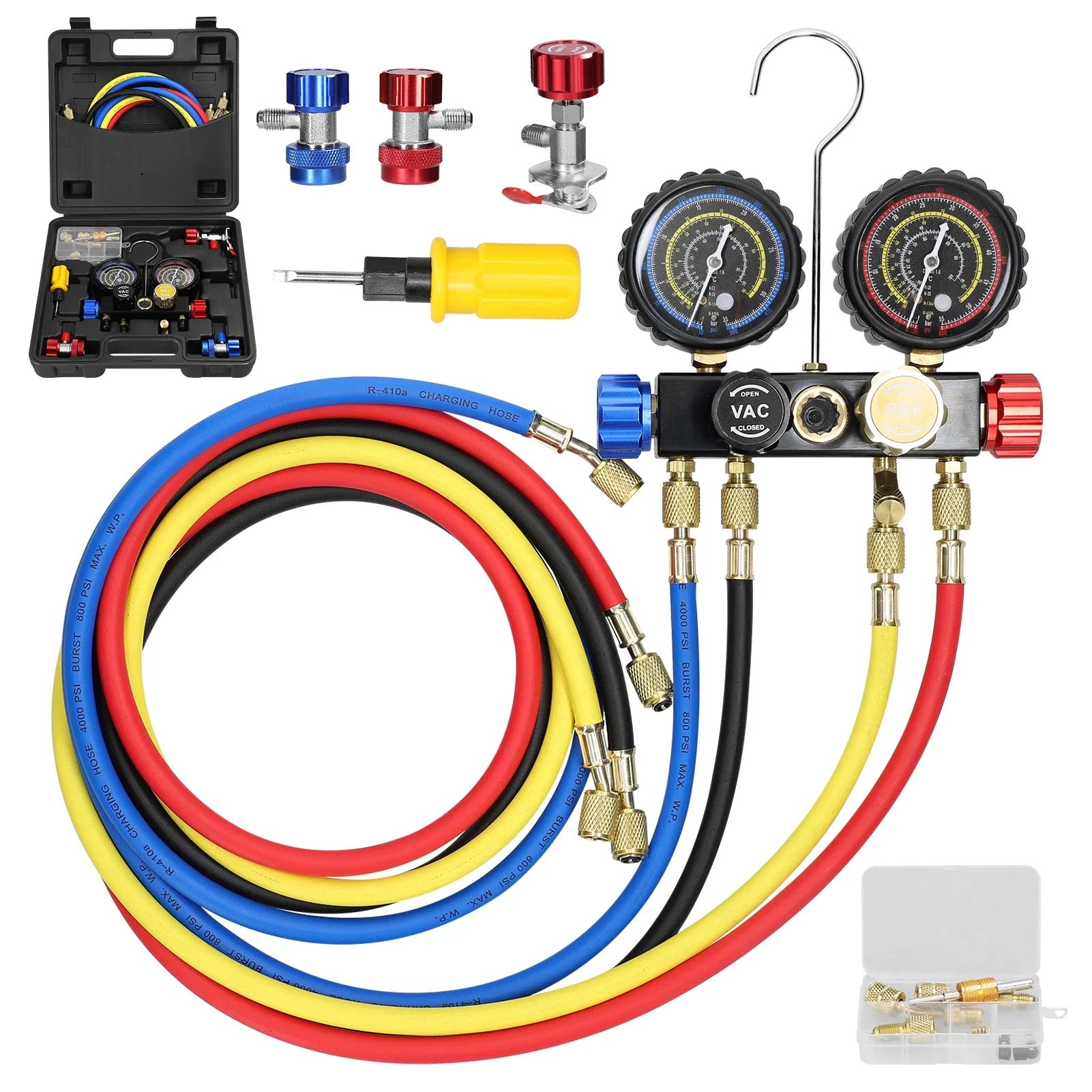 

Manifold Gauge Set Car Air Conditioner Refrigerant Charging Tool 4-Way Dual-Value Pressure Gauge for R22/R134A/R410A Refrigerant