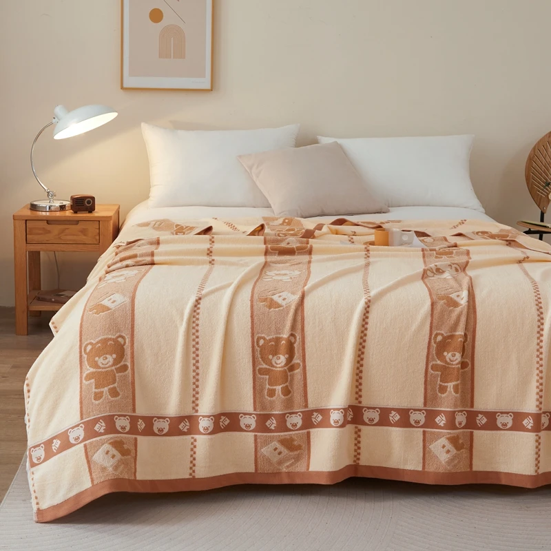 

Bonenjoy 1pc Soft Blanket Cute Bear Bedspread Pure Cotton Blankets Single/Double/Queen Size Plaid Skin-friendly Shawl manta