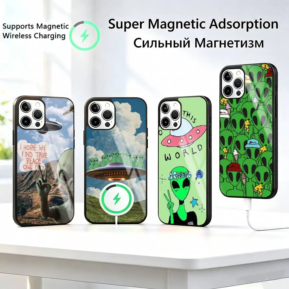 Funny-y Space UFO alien thing-g  Phone Case For iPhone17,16,15,14,13,12,11 Plus,Pro Supports Magnetic Wireless Charging