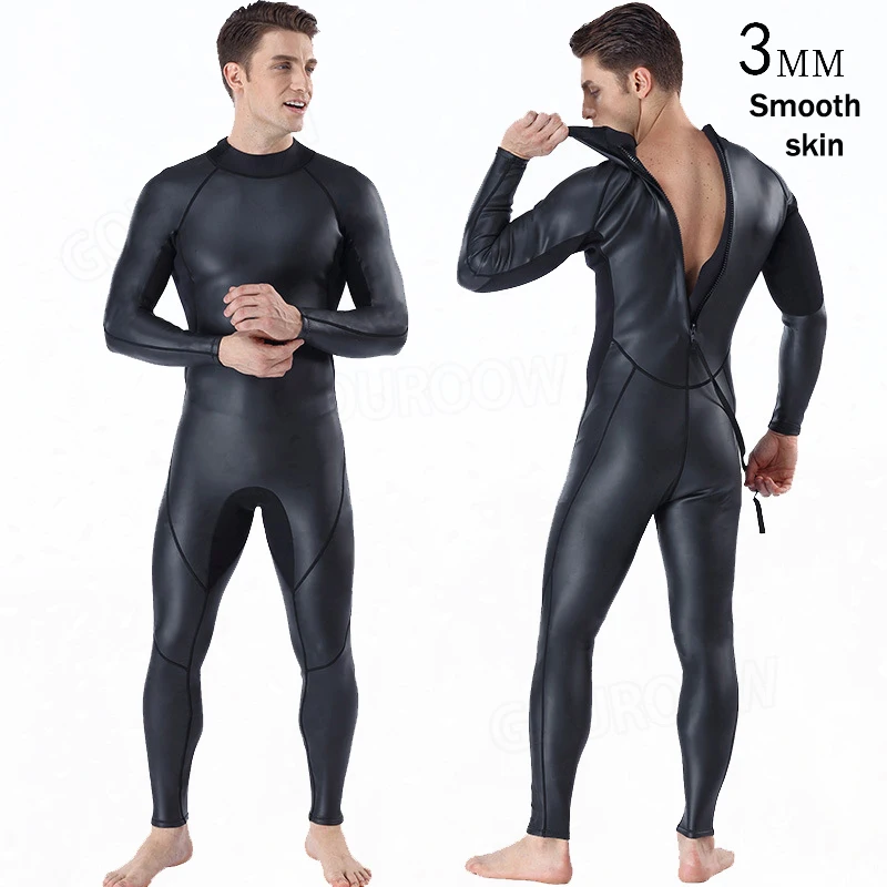 

3MM Open Water Leather Wetsuit CR Smooth Skin Open Cell One-piece Spearfishing Wetsuit for Cold and Warm