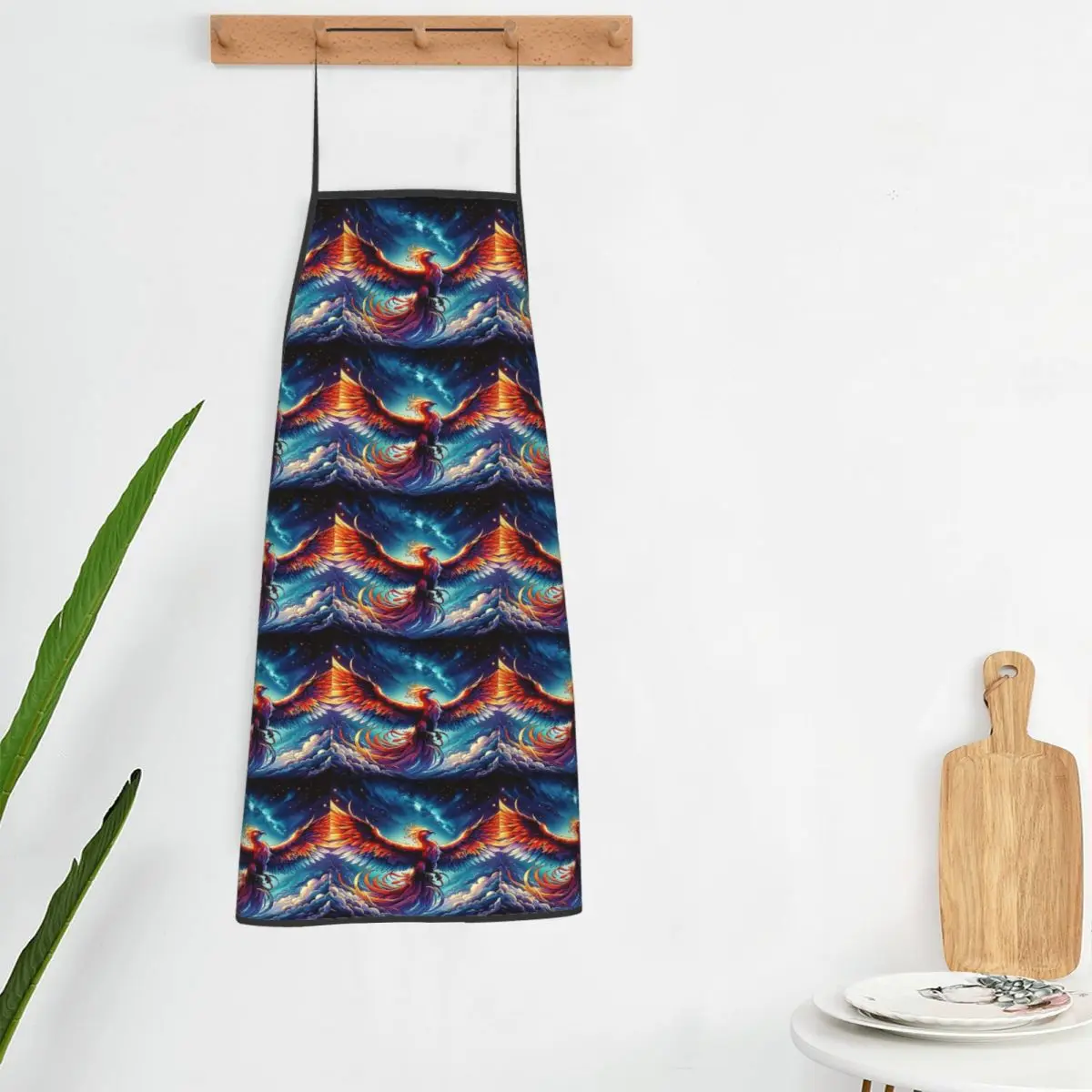Colorful Majestic Phoenix Apron Chef Cooking Cuisine Tablier Bib Kitchen Cleaning Pinafore for Women Men Painting