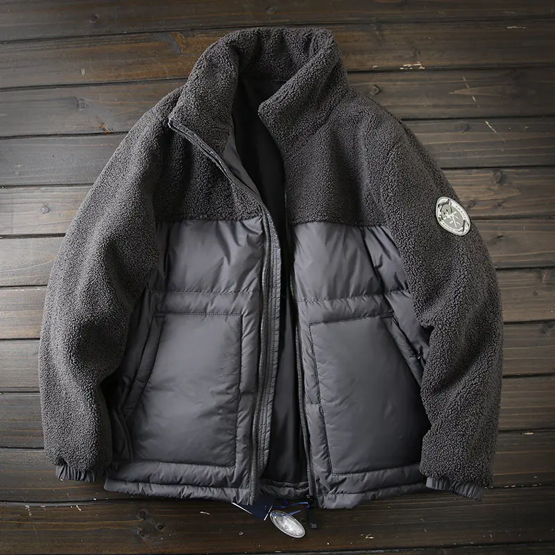 

Europe, America, there are large sizes, winter warm fleece splicing stand-up collar down jacket tops