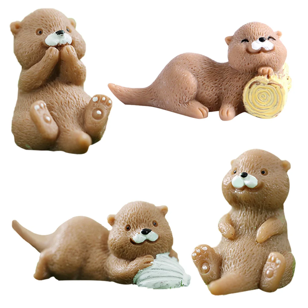 

4 Pcs Miniature Otter Figurines Resin Statue Decorations Bright Color Realistic Detail Small Size Car Yard Garden Mini House