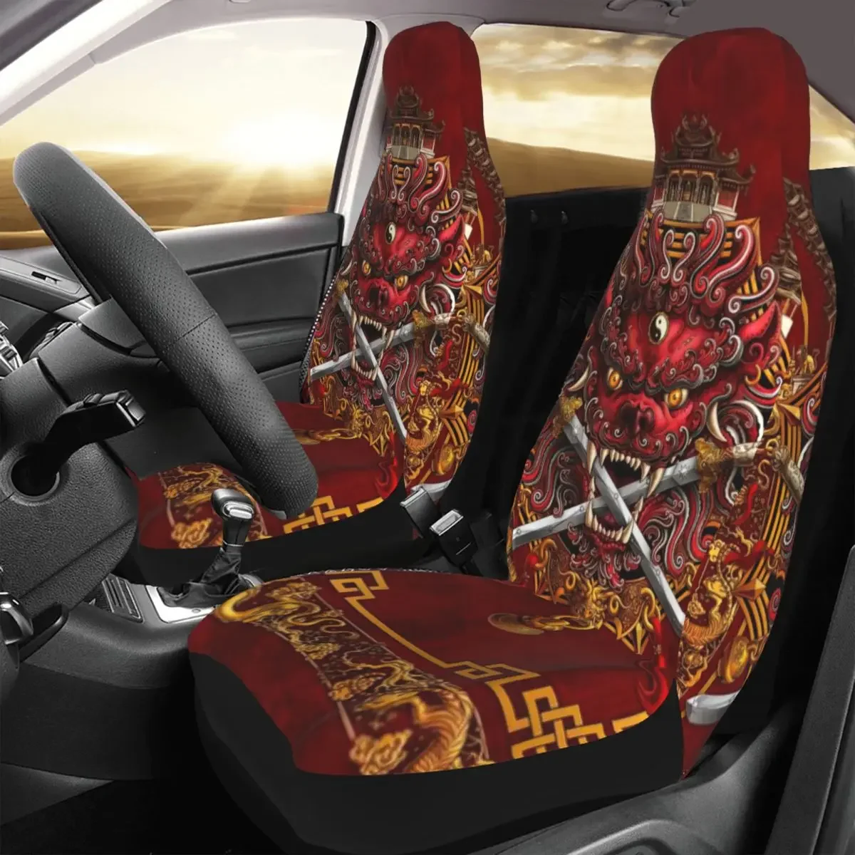 Ancient Sword Lion Car Seat Cover Custom Printing Universal Front Protector Accessories Cushion Set