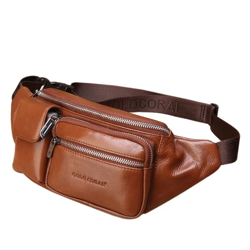 High Quality Real Cowhide Male Hip Fanny Belt Pack Messenger Shoulder Bum Bag Genuine Leather Men Waist Chest Bags