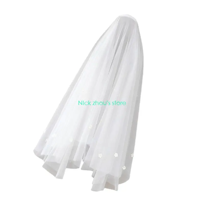 E15E إكسسوارات حجاب الزفاف الجذابة، غطاء رأس شبكي ناعم مع تفاصيل لؤلؤية لطيفة