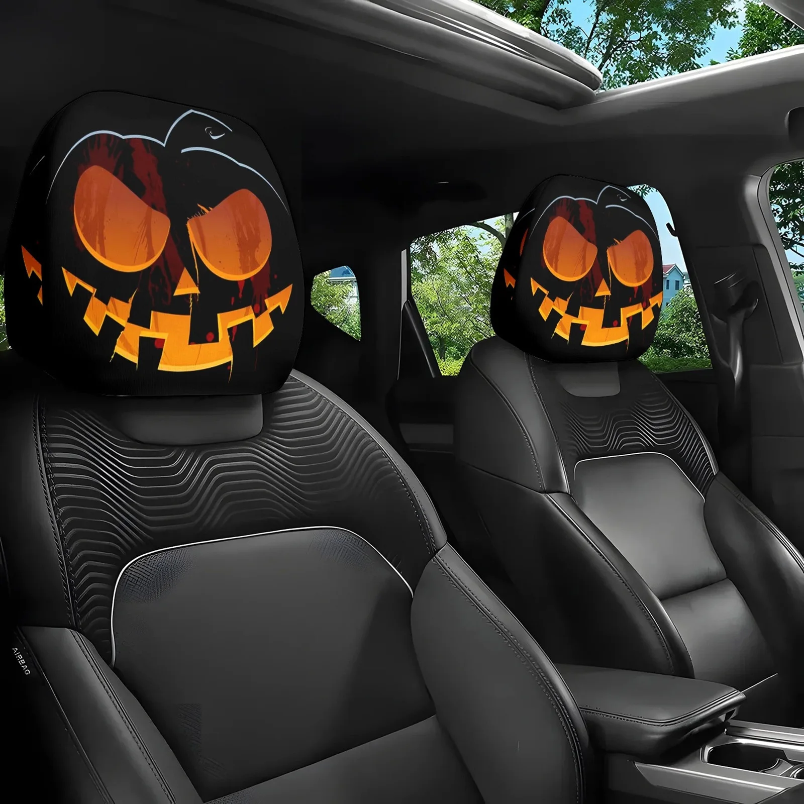2 Peças de Capas Elásticas para Apoio de Cabeça de Carro com Estampa de Caveira, Acessórios Automotivos Universais Divertidos para a Maioria dos Veícu