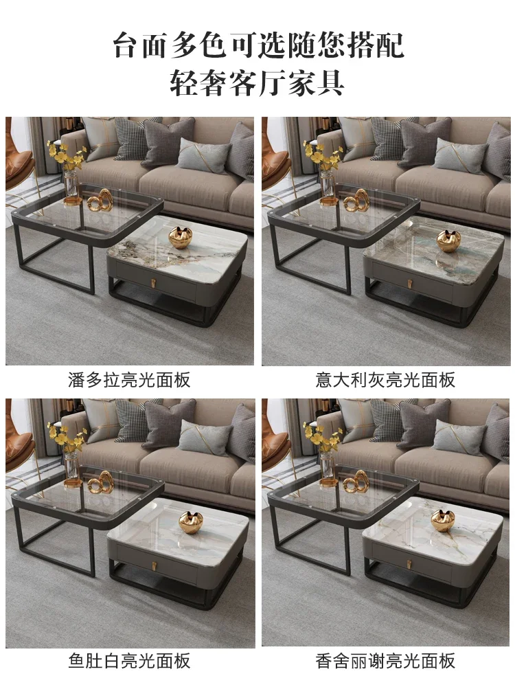 Italian-style light luxury glass bright living room household slate coffee table combination small apartment square