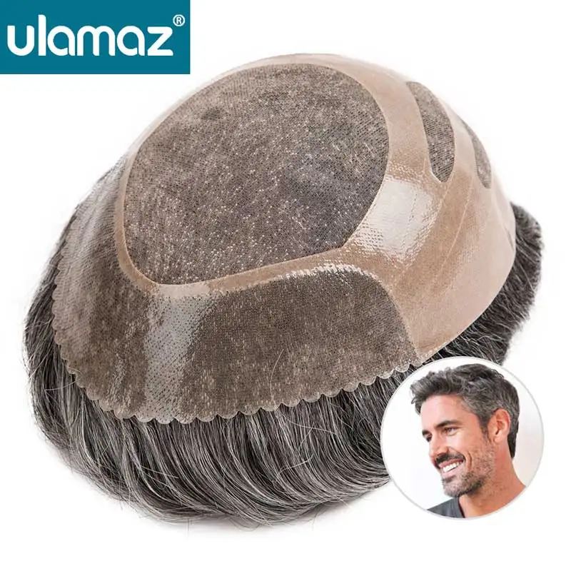 

Super Human Hair Toupee For Men Mono & Pu & NPU Men's Capillary Prosthesis Double Knots Men Wig Gray Hair System Wig Man Choice