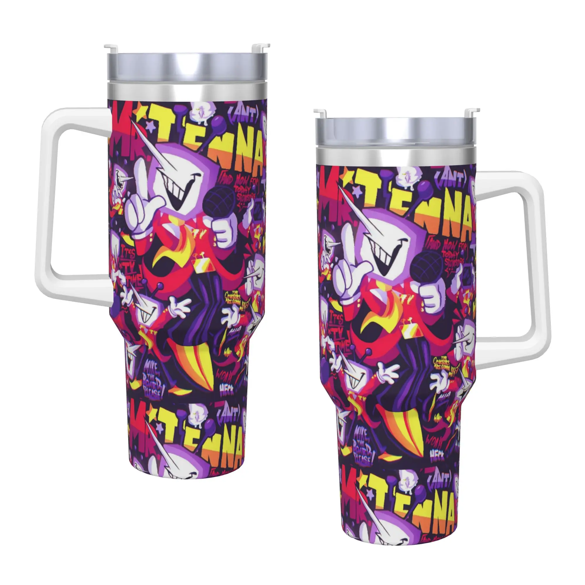 Deltarune 3 Tenna It Is TV Time Tumbler  Cold Drink Water Bottle Portable Stainless Steel Thermal Cups Graphic Travel Car Mugs