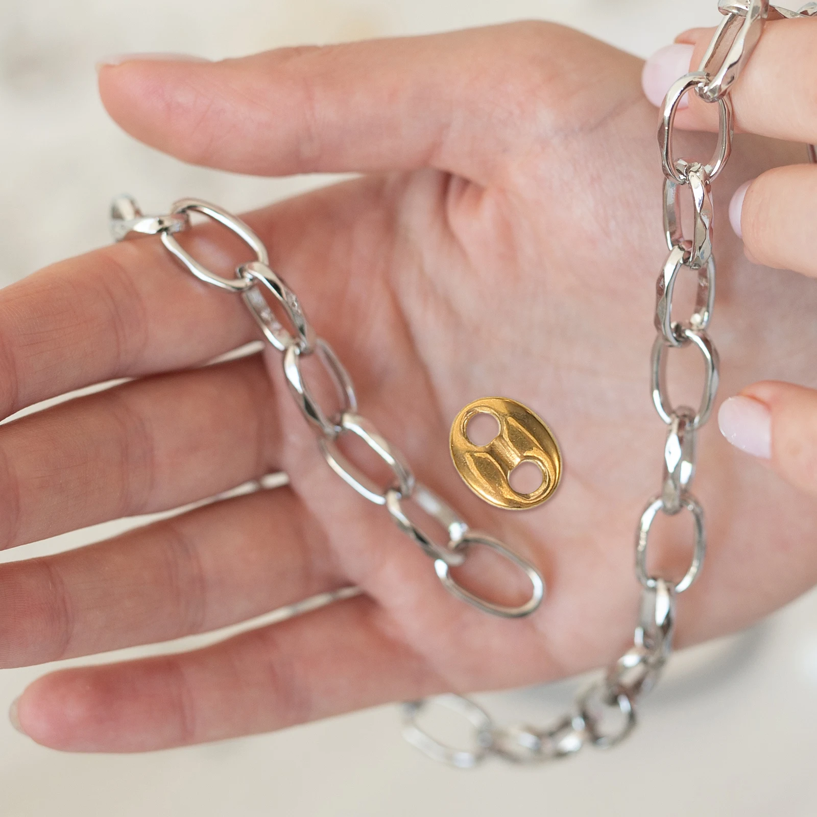 

10pcs Double Oval Bead Connector Stainless Steel Spacer Beads Small Slide DIY Jewelry Accessories Charm Gold Color