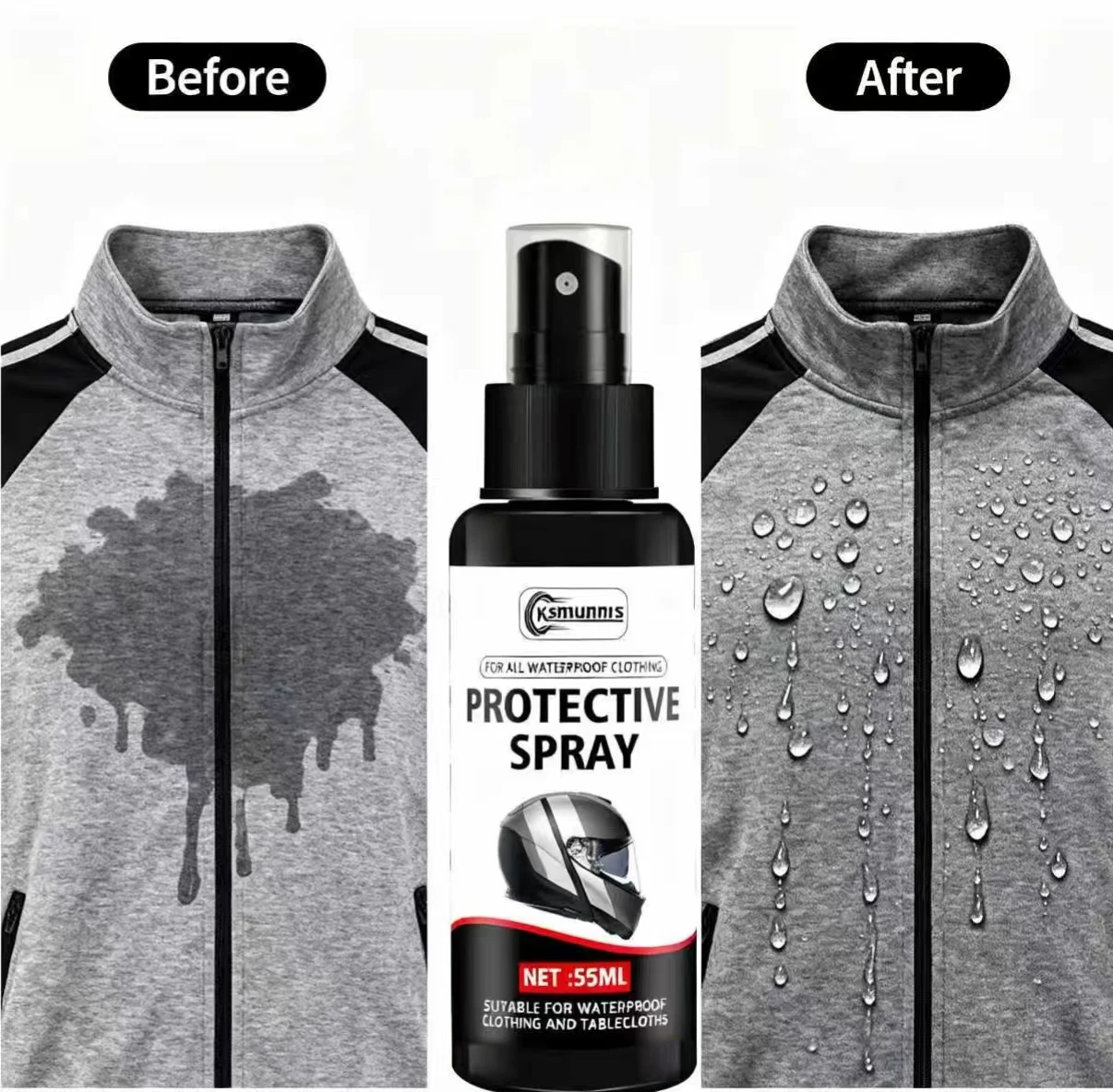Ksmunnrs 55ML Protective Spray: Multi-Scene Waterproof Shield for Helmets/Clothing/Tablecloths, All-Weather Protection