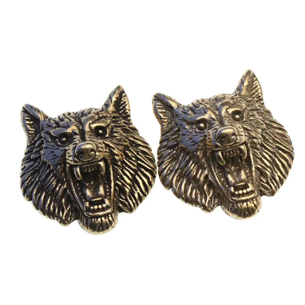 2X Vintage Engraving Wolf Head Brass Decorative Buckle Stereoscopic Conchos Screw Back Button DIY Leather Decoration Accessories