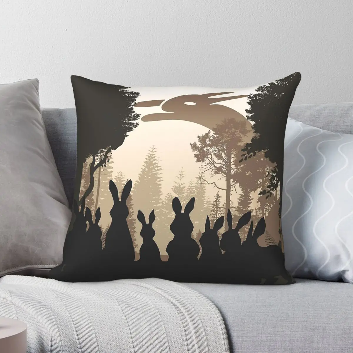 Watership Down Foggy Forest Square Pillowcase Polyester Linen Velvet Creative Zip Decor Pillow Case Home Cushion Cover