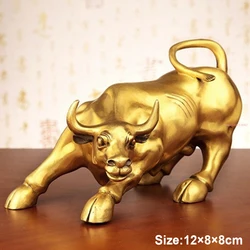 100% Brass Bull Wall Street Cattle Sculpture Copper Mascot Gift Statue Exquisite Office Decoration Crafts Ornament