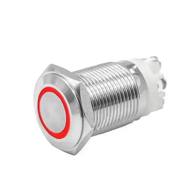 المسمار نوع القدم 16/19/22 مللي متر DIY مفتاح بـزر دفع مقاوم للماء إعادة تعيين الذاتي قفل صغير مستدير مضاءة قذيفة معدنية