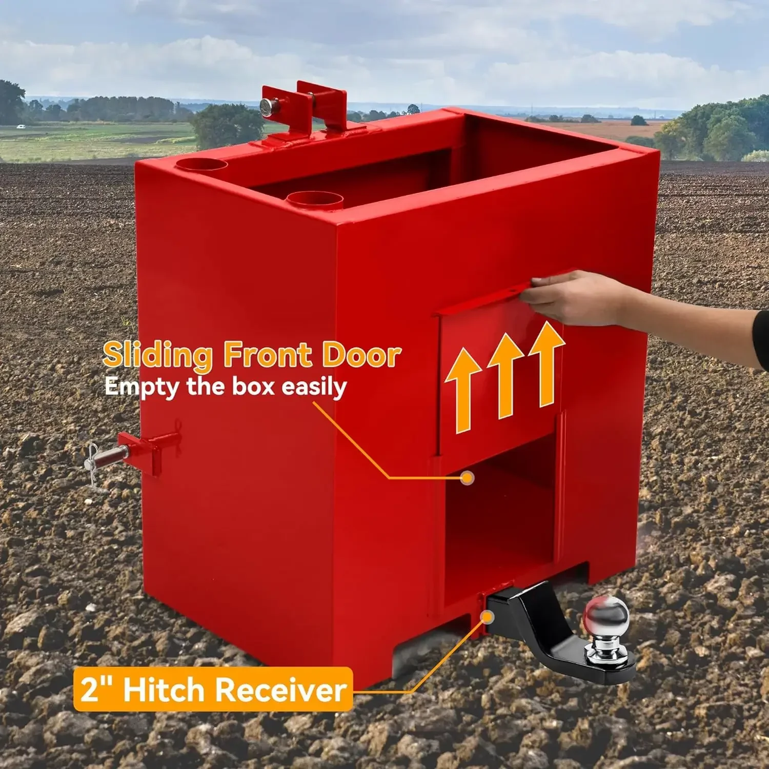 YINTATECH 3 Point Hitch Ballast Box With 2'' Quick Hitch Receiver for 3 Point Cat 1 800LBS