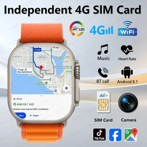 새로운 4G 네트워크 SIM 카드 스마트 시계 2.45 인치 듀얼 카메라 GPS Wifi NFC 견고한 Google 지도 스포츠 방수 남성 여성 Smartwatch