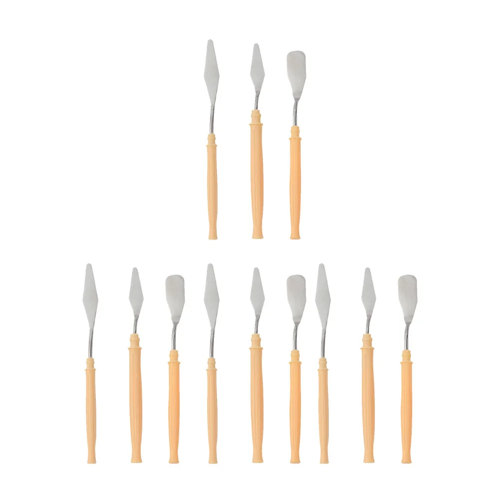 12 قطعة ملاعق الرسم الفنية كاشطات اللوحة شفرات من الفولاذ المقاوم للصدأ كاشطات خلط الطلاء لاستخدام قماش الغواش الأكريليك الزيتي #5